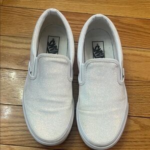 Vans Glittery White Slip-On Sneakers